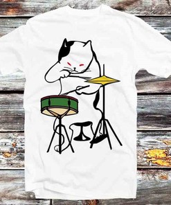 Cat Playing Drums Kitten Master Tee for Music and Anime Fans - Unisex Anime Top Tee