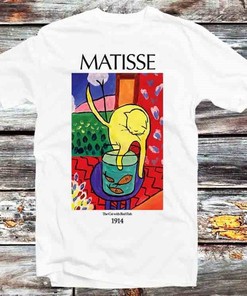Cat with Red Fish Tee - Retro Vintage Style Gift for Art Lovers