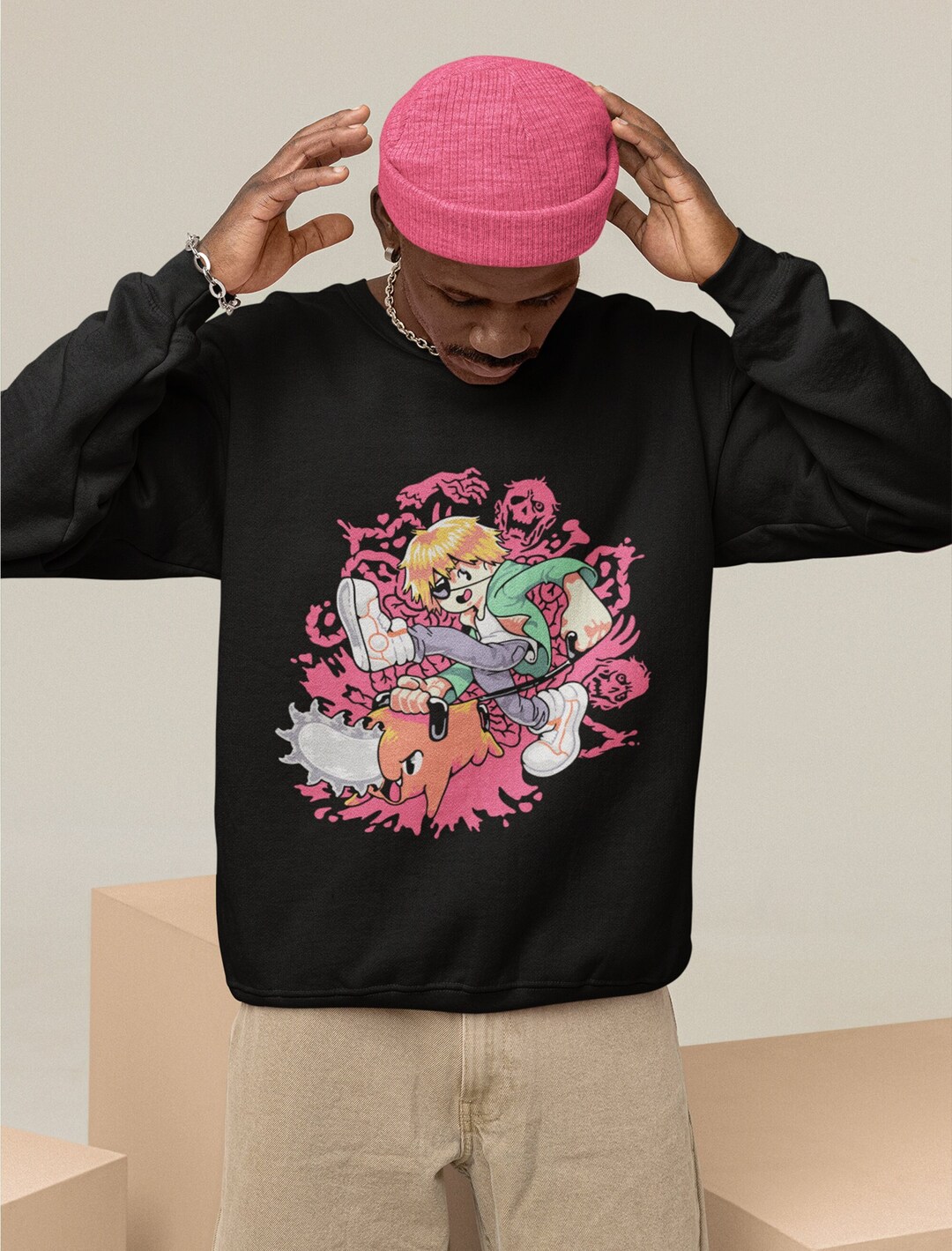 Chainsaw Death Metal Poster Manga Fans Sweatshirt - Vintage Anime Pullover Jumper