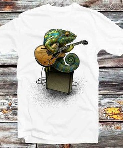 Chameleon Guitar Player T-Shirt - Ideal Gift for Music and Animal Lovers