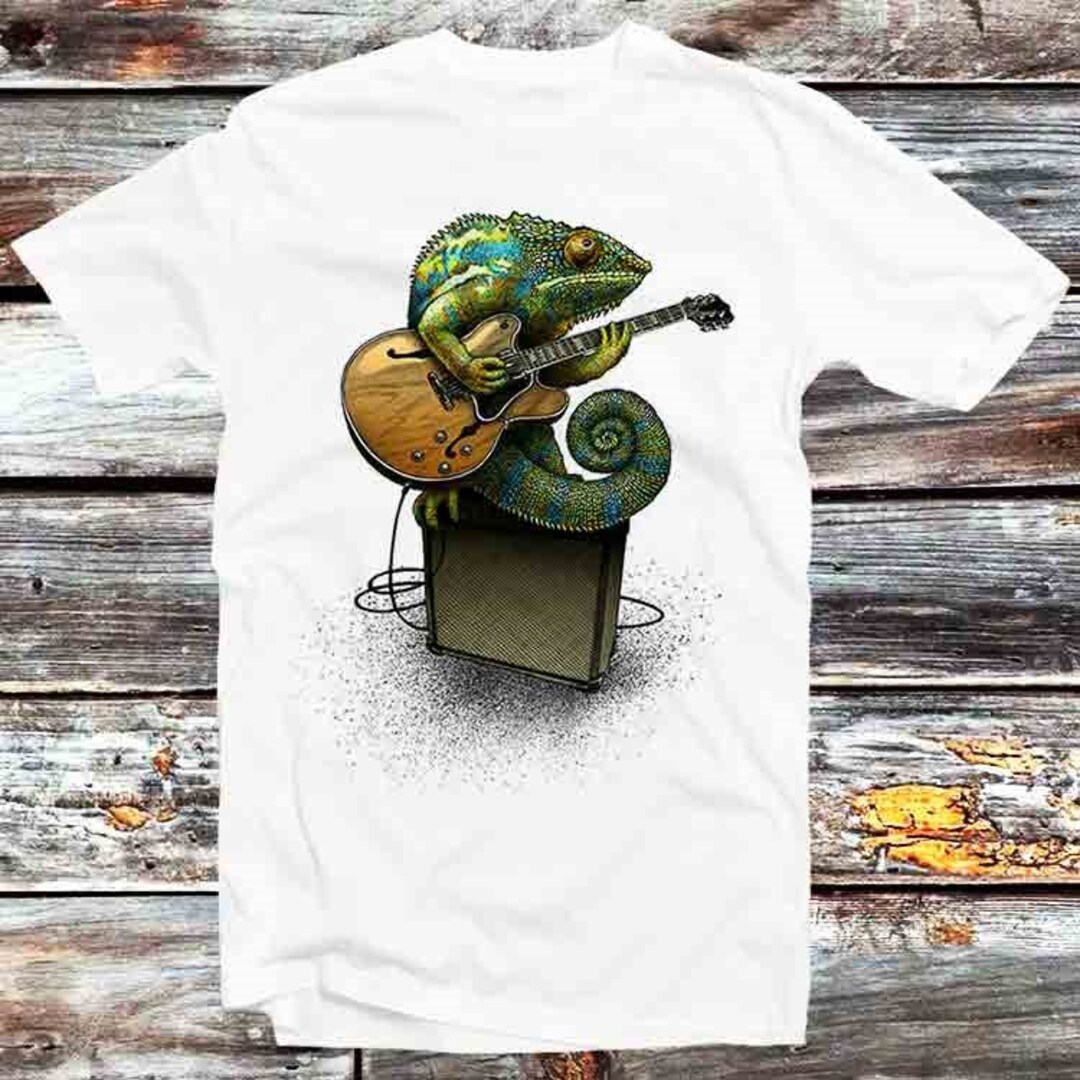 Chameleon Guitar Player T-Shirt - Ideal Gift for Music and Animal Lovers