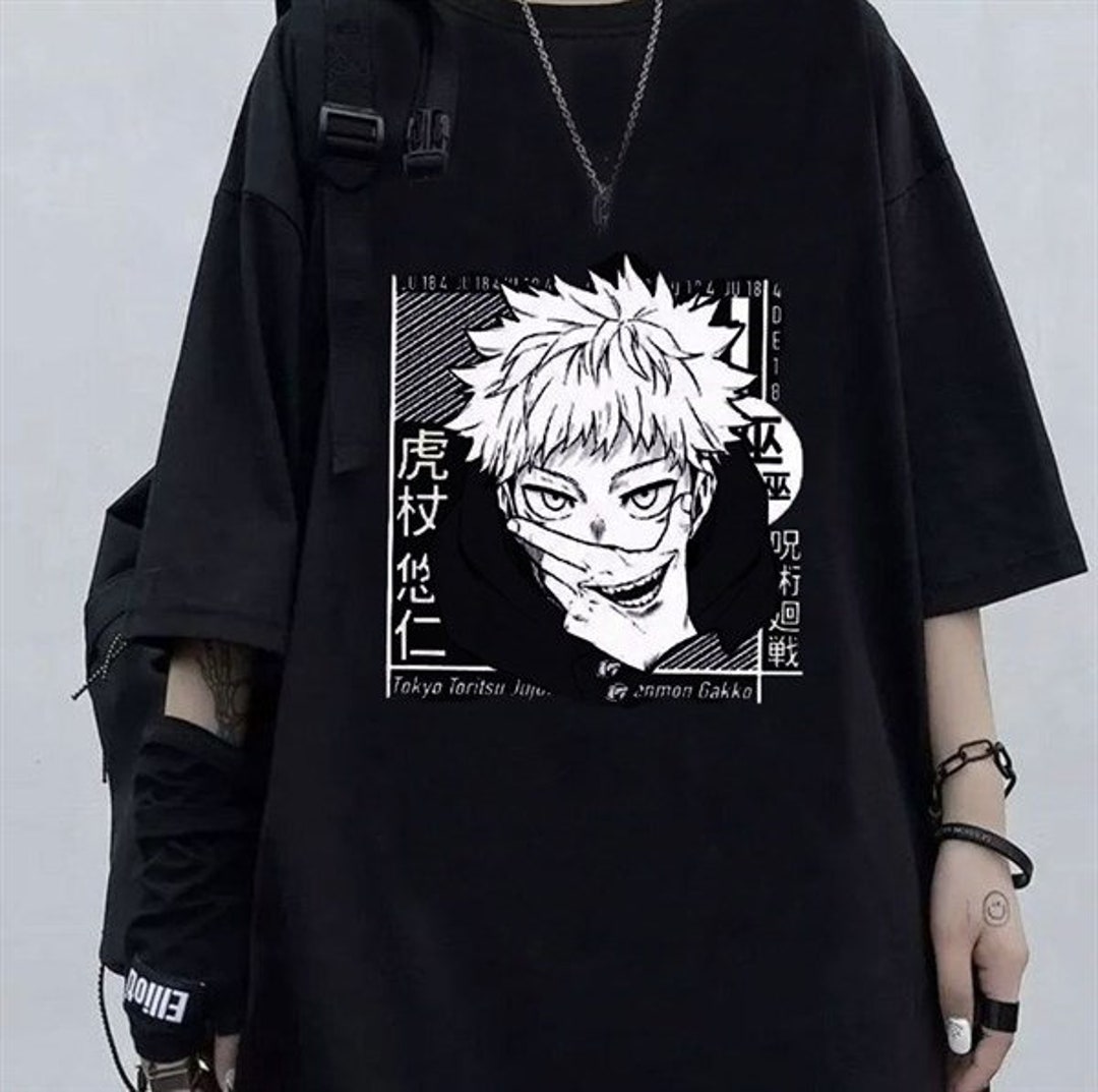 Comfortable Black Anime Tee Aesthetic Manga Shirt with Graphic Design, Gift for Anime Fans