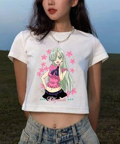 Cool Anime Tee with White Japanese Style Crop Tops - Crop Tops for Girls, Harajuku Anime Shirt and Anime Inspired Graphic Top