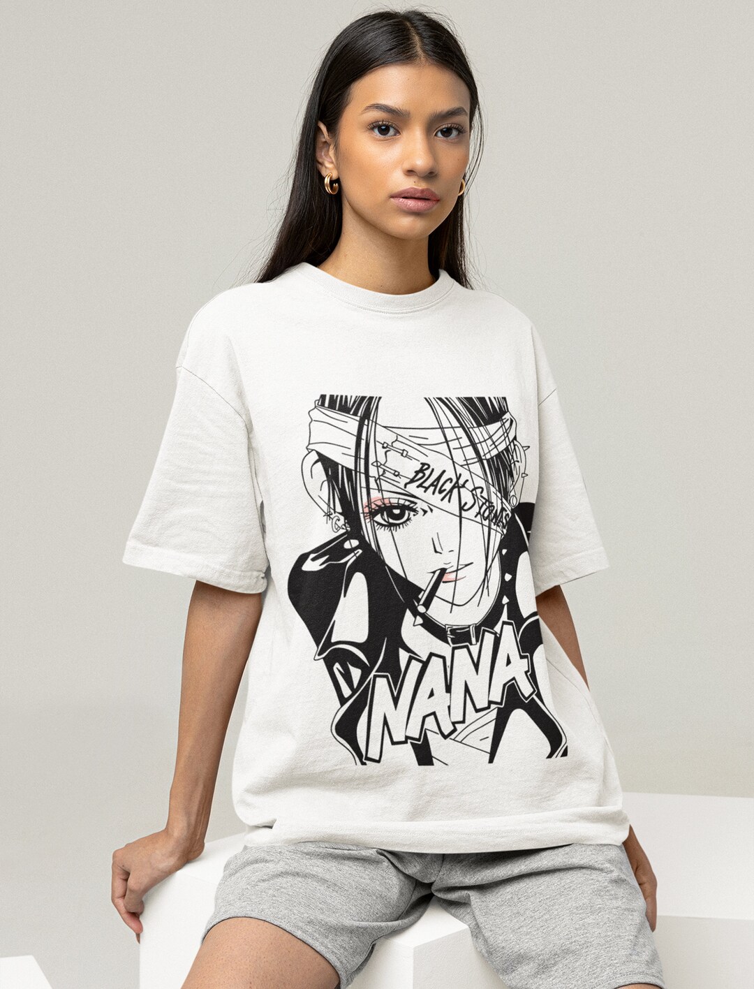 Cool Black Stones Anime Tee - Unique Nana Osaki Graphic Tee for Music Fans