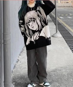 Cool Unisex Vintage Anime Sweater - Knitted Anime Cardigan for Him or Her, Harajuku Clothing