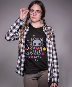 Cryptid Kawaii Gothic Shirt - Harajuku Skeleton Cat Pastel Goth Tee with Creepy Cute Gift