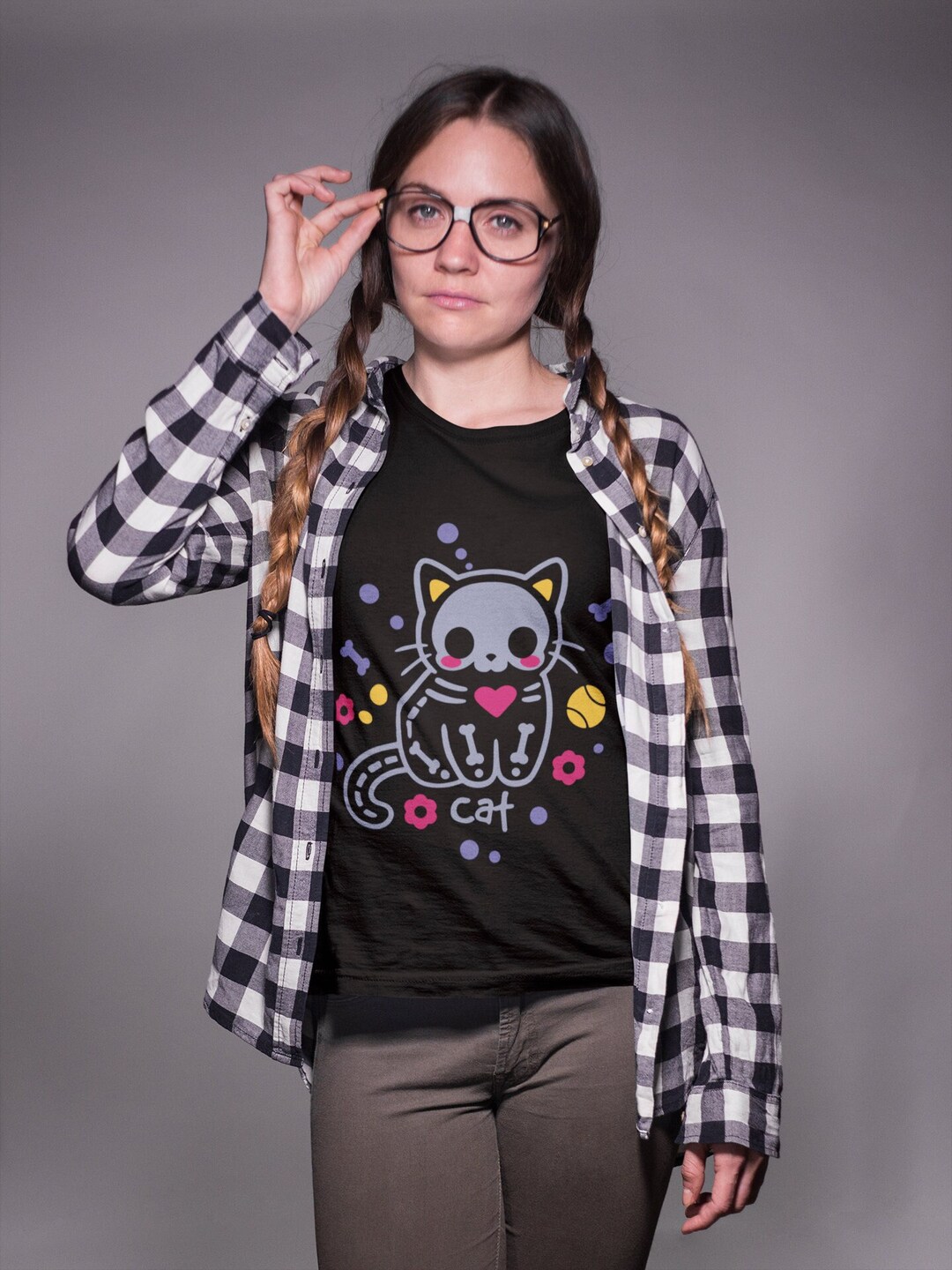 Cryptid Kawaii Gothic Shirt - Harajuku Skeleton Cat Pastel Goth Tee with Creepy Cute Gift
