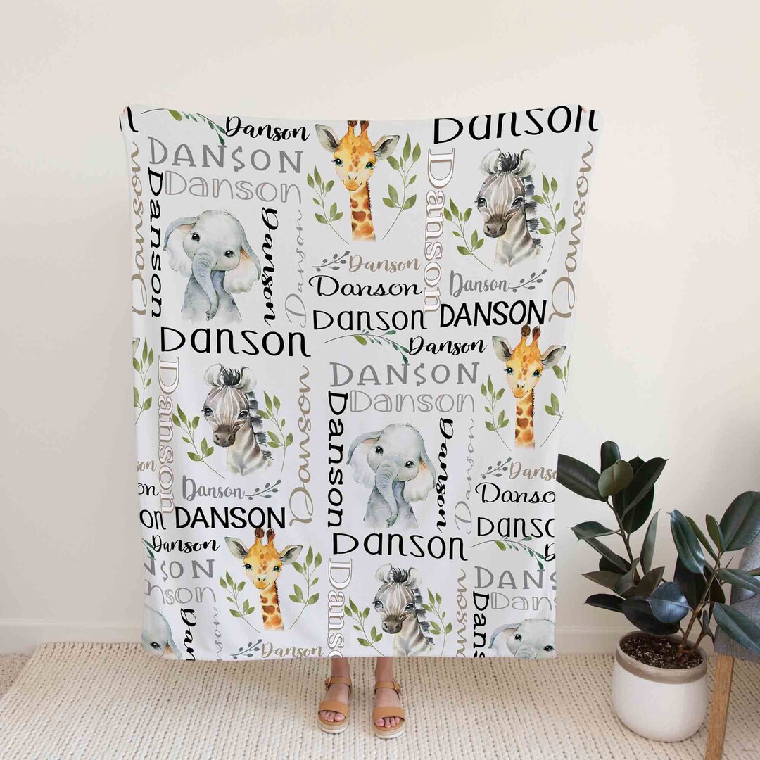 Custom Elephant Giraffe Zebra Baby Bedding Set Blanket - Great Gifts for Family