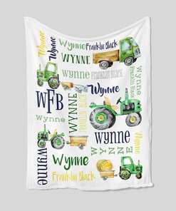 Custom Green Tractors Name Quilt Blanket - Great Gifts for Family