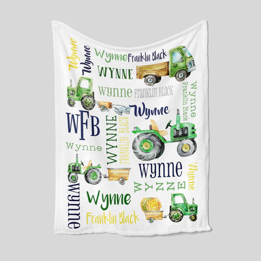 Custom Green Tractors Name Quilt Blanket - Great Gifts for Family