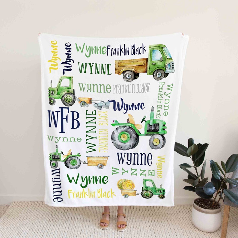 Custom Green Tractors Name Quilt Blanket - Great Gifts for Family - Image 2