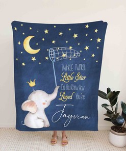 Custom Little Star Elephant Moon Baby Quilt Blanket - Perfect for Bedroom Decor