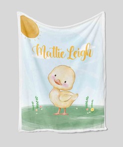 Custom Name Baby Duck Sunflower Sky Quilt Blanket - Perfect for Picnic