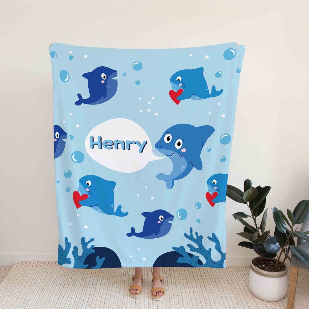 Custom Name Baby Shark Quilt Blanket - Perfect for Picnic