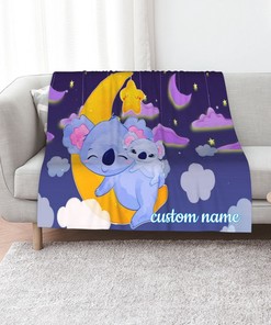 Custom Name Cartoon Koala Quilt Blanket Set - Perfect for Home Decoration and Picnic, Great Gifts for Family