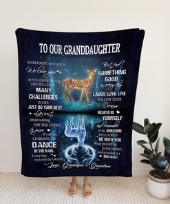 Custom Name Deer and Heart Blanket for Granddaughter - Perfect for Bedroom Decor, Great Gifts for Family