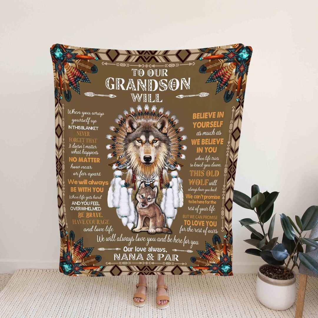 Custom Name Dinosaur Blanket for Grandson - Perfect for Bedroom Decor, Great Gifts for Family