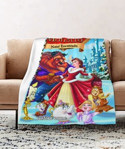 Custom Name Disney Beauty and the Beast The Enchanted Christmas Quilt Bedding Set - Perfect for Bedroom Decor, Great Gifts for Family