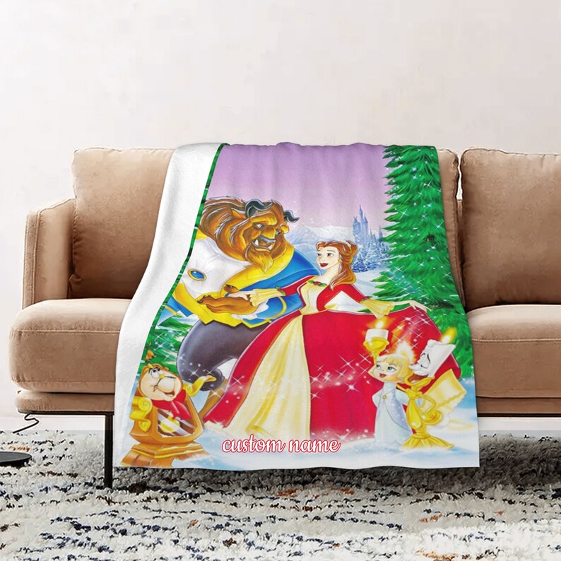 Custom Name Disney Beauty and the Beast The Enchanted Christmas Quilt Blanket - Ideal for Picnic - Image 2