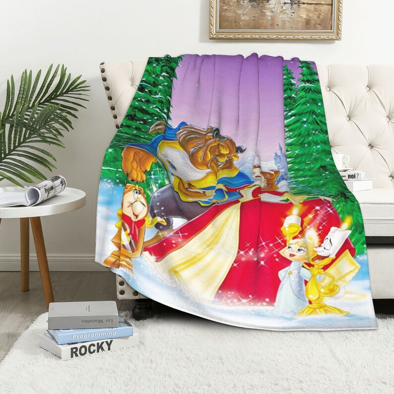 Custom Name Disney Beauty and the Beast The Enchanted Christmas Quilt Blanket - Ideal for Picnic - Image 3