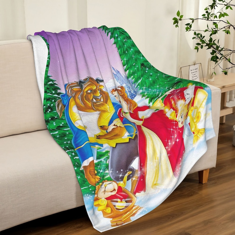 Custom Name Disney Beauty and the Beast The Enchanted Christmas Quilt Blanket - Ideal for Picnic - Image 4