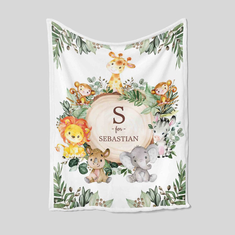 Custom Name Safari Woodland Baby Quilt - Lion, Elephant, Giraffe, Monkey or Home Decoration - Image 2