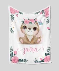 Custom Name Sloth Quilt Blanket - Nursery, Baby Boys And Girls or Great Gifts for Family