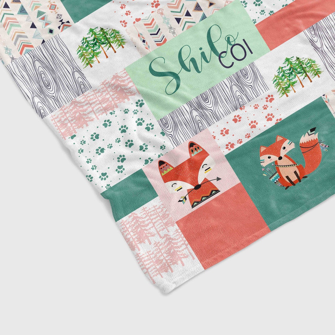Custom Nursery Quilt Blanket - Personalized Fox Bedding Set