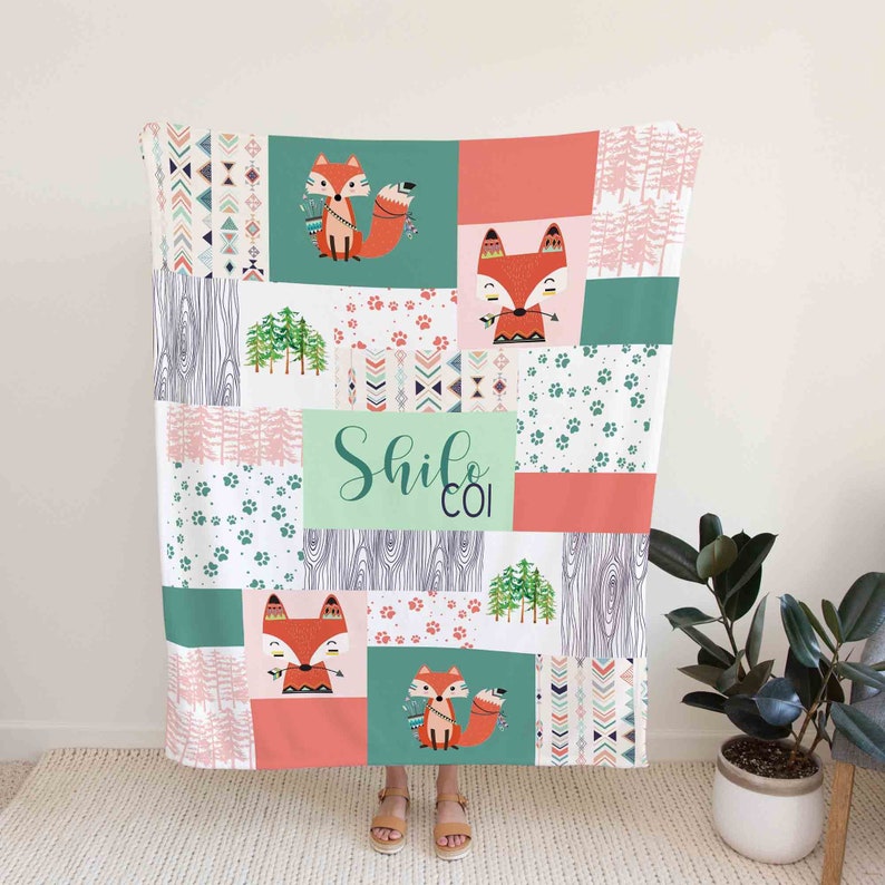 Custom Nursery Quilt Blanket - Personalized Fox Bedding Set - Image 2