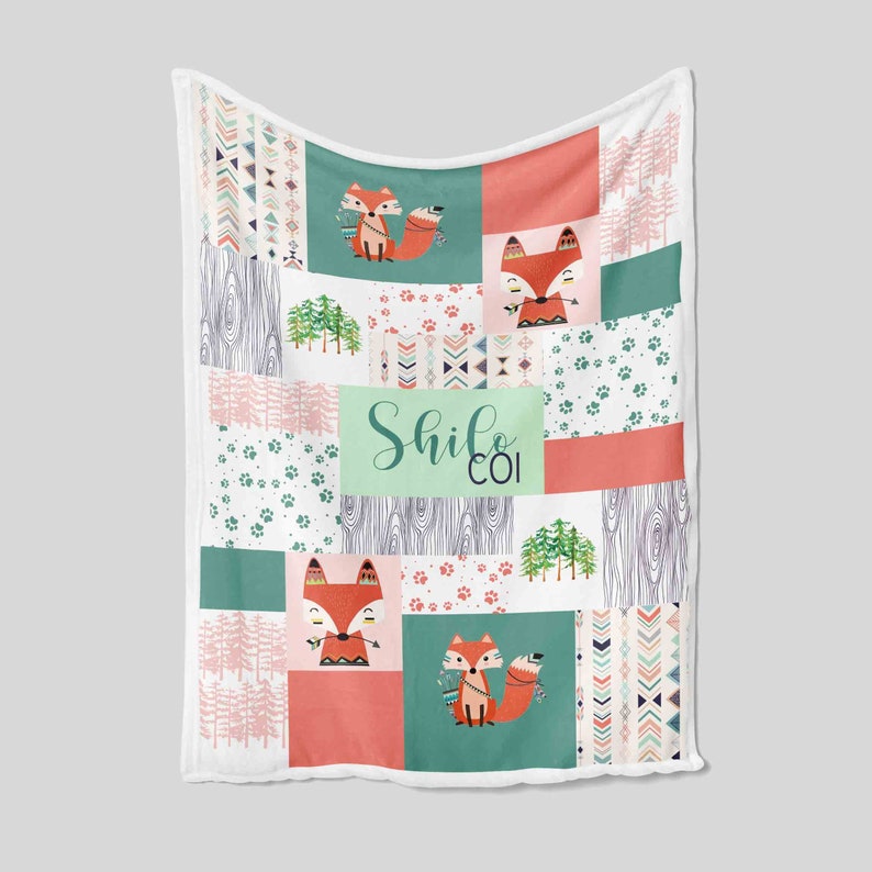 Custom Nursery Quilt Blanket - Personalized Fox Bedding Set - Image 3