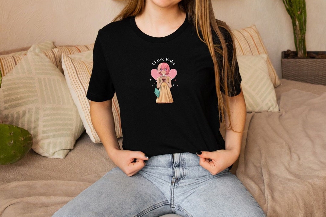 Cute Boba Milk Tea Anime T-shirt: Unisex Fashionable Streetwear Clothing & Unique Gift for Anime Lovers