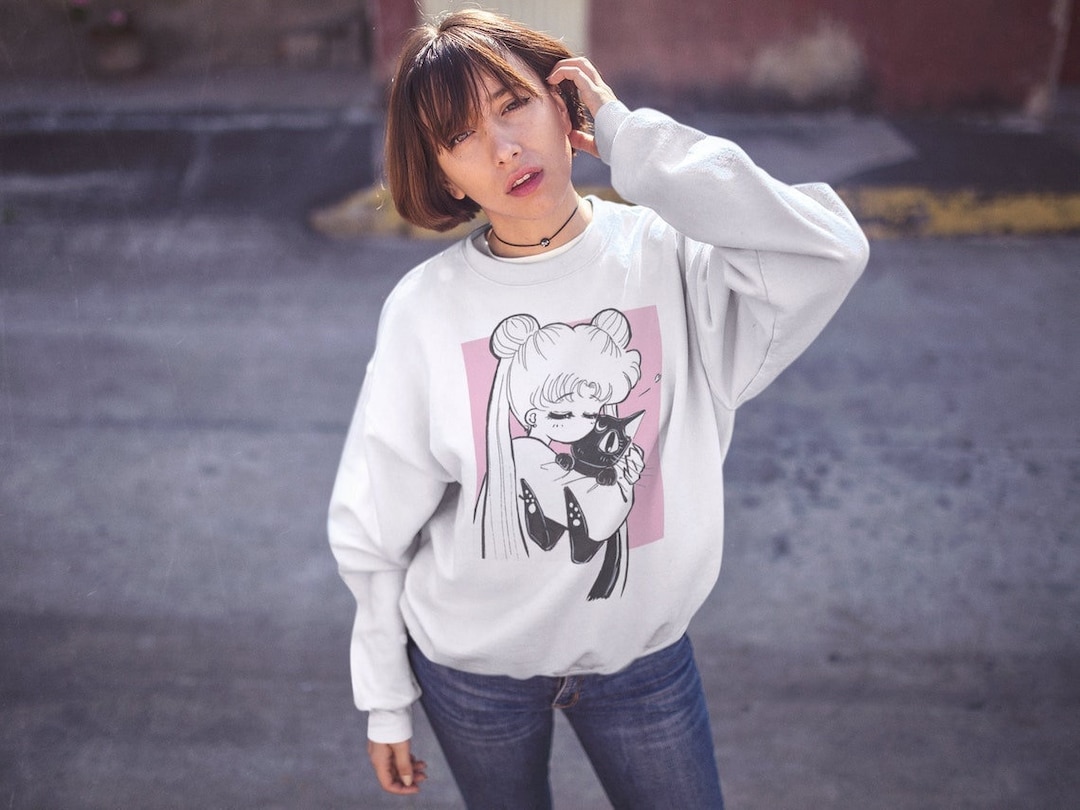 Cute Kawaii Sweatshirt for Women - Pastel Sailor Moon Hoodie with Moon