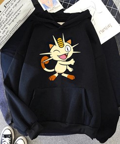 Cute Meowth Pokemon Hoodie - Unisex Cotton Pullover with Anime Design, Harajuku Clothing, Perfect Anime Lover Gift