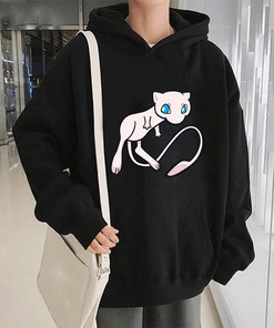 Cute Mew Pokemon Hoodie - Unisex Cotton Pullover with Anime Design, Harajuku Clothing, Perfect Anime Lover Gift