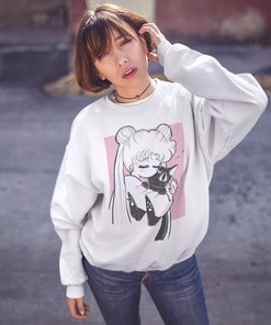 Cute Pastel Hoodie for Women - Soft Pink Sailor Moon Sweatshirt with Moon