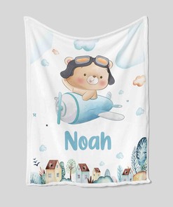 Cute Personalized Teddy Bear Quilt Blanket, Ideal for Baby's First Home and Nursery Decoration