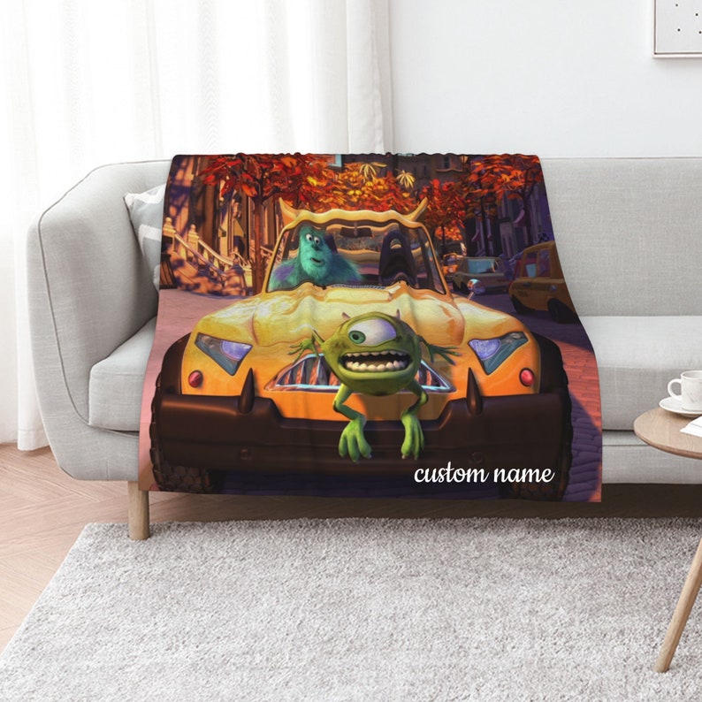 Disney Mike's New Car Custom Name Quilt Blanket - Perfect for Bedroom Decor and Home Decoration - Image 2
