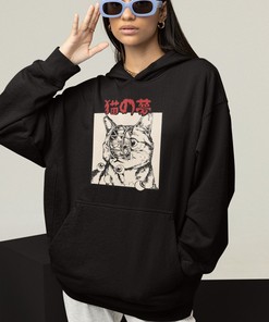 Fan Gift - Oversize Gothic Crewneck Sweatshirt - Dark Anime Goth Hoodie - Psychedelic Cat Hoodie