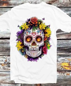 Floral Sugar Skull Day of the Dead Retro Cool Anime T-Shirt - Perfect Gift Idea
