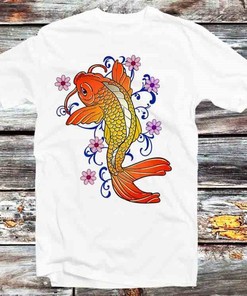 Flowers in the Sea Orange Koi Fish T-Shirt - Retro Style Tee for Fans of Nature and Anime