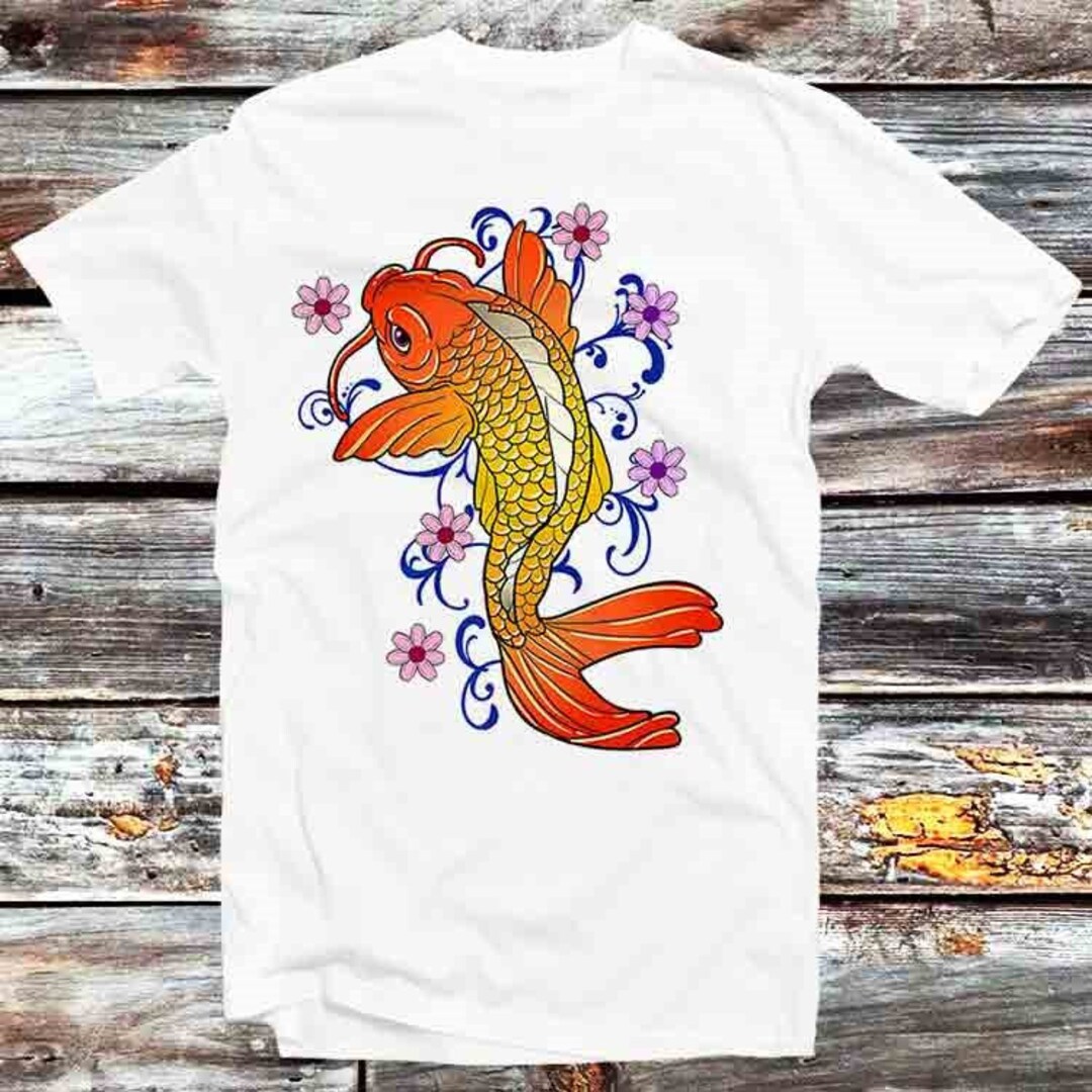 Flowers in the Sea Orange Koi Fish T-Shirt - Retro Style Tee for Fans of Nature and Anime