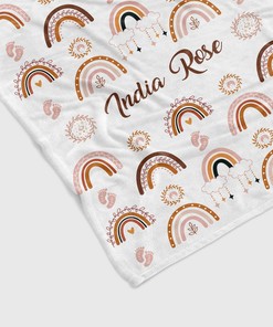 Footprint Rainbow Personalized Baby Quilt Blanket - Great Gifts for Family