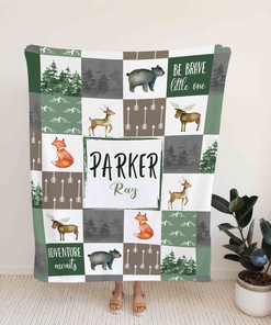 Forest Animal Quilt Blanket - Personalized Name Baby Bedding Set