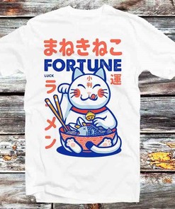 Fortune Lucky Cat Maneki Neko Tee - Amusing Gift for Anime and Japanese Food Lovers
