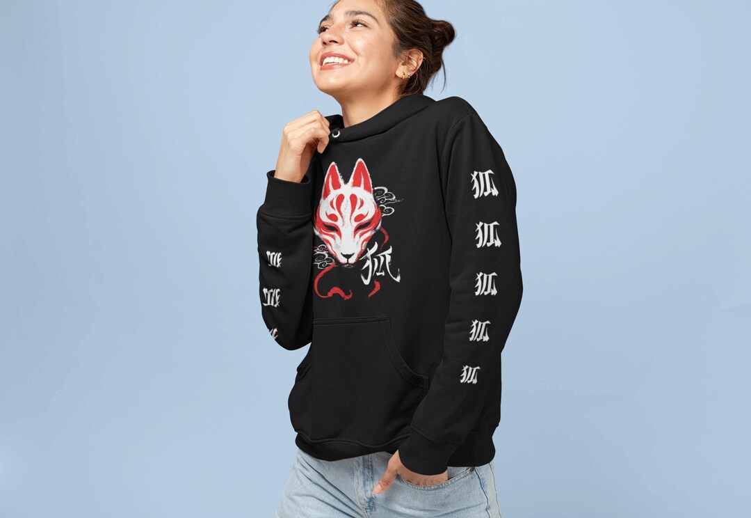 Fox Mask Kawaii Anime Hoodie with Kitsune Unisex Hoodie and Japanese Yokai for Anime Lovers +1