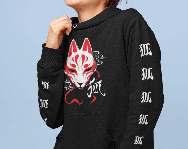 Fox Mask Kawaii Anime Hoodie with Kitsune Unisex Hoodie and Japanese Yokai for Anime Lovers +1 - Image 2