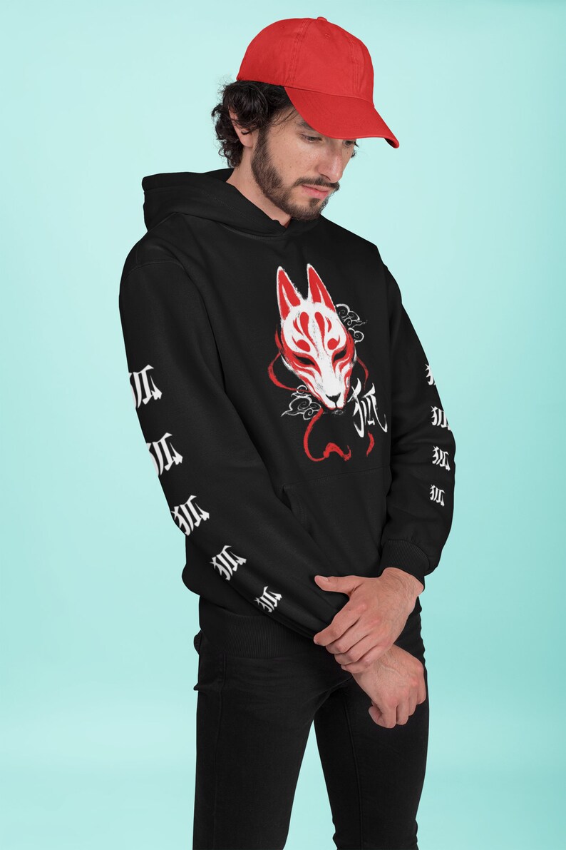 Fox Mask Kawaii Anime Hoodie with Kitsune Unisex Hoodie and Japanese Yokai for Anime Lovers +1 - Image 3