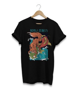 Fox and Fish Spirit Shirt - Vintage Japan Design - Manga Anime Unisex Apparel
