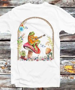 Frog Playing Guitar Tee - Fun Anime/Cartoon Fan Gift with Music Theme