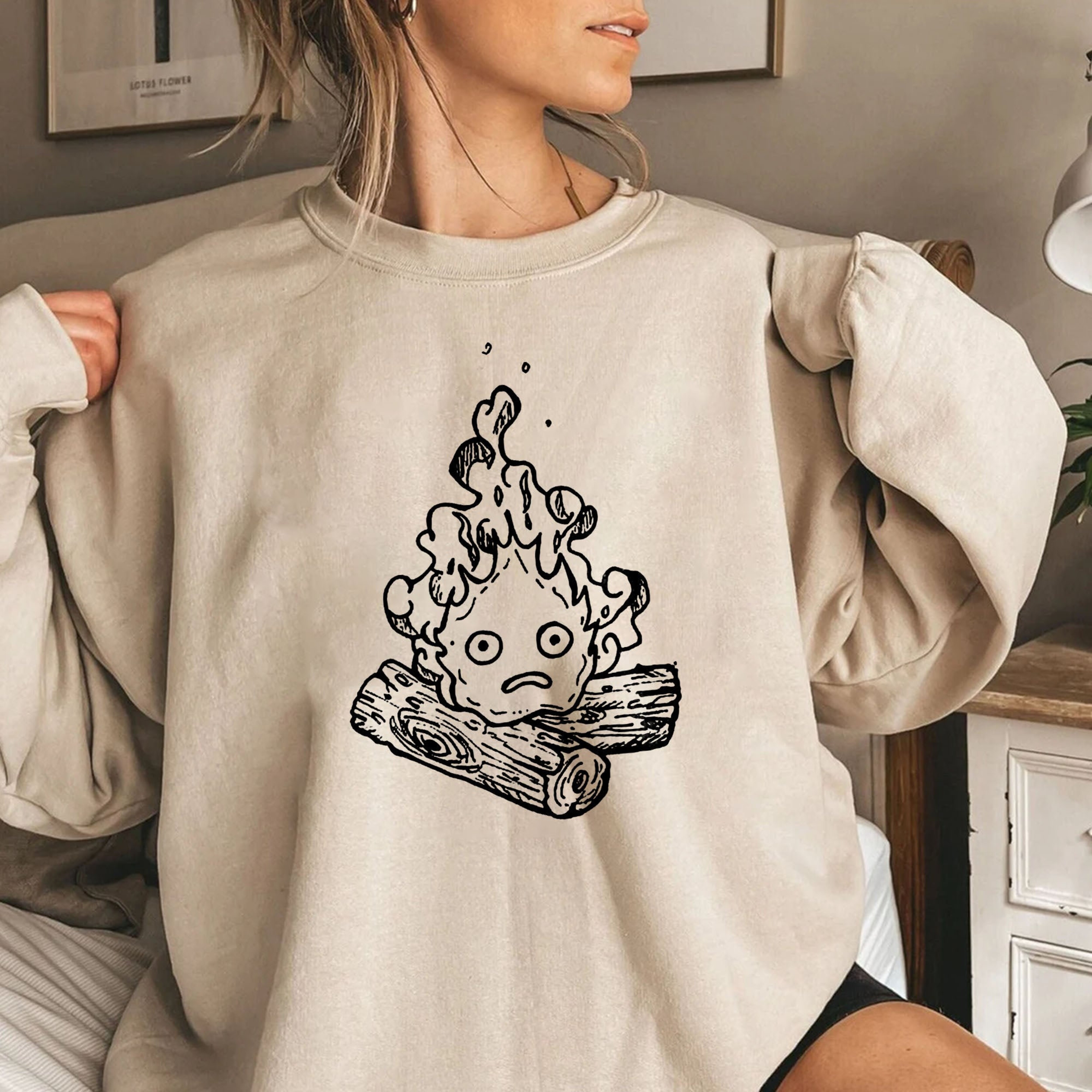 Funny Calcifer Howl's Moving Castle Sweatshirt - Otaku Lover Gift - Image 4